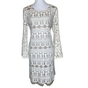 Tacera 1X Cream Lace Bell Sleeve Dress Boho Romantic Lined Plus Size
